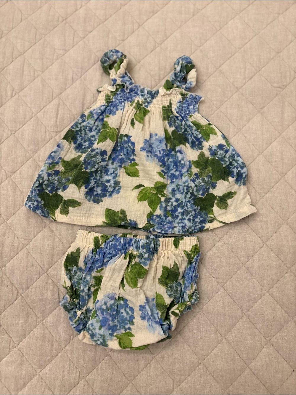 Angel Dear White Tank Top & Bloomers with Blue Floral and Green Leaves
